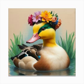 Duck With Flower Crown 2 Canvas Print