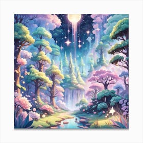 A Fantasy Forest With Twinkling Stars In Pastel Tone Square Composition 276 Canvas Print