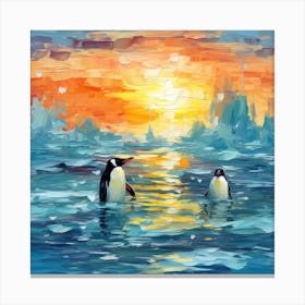 Penguins At Sunset 5 Canvas Print