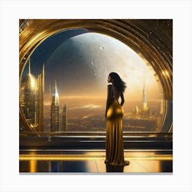 Woman In A Gold Dress Canvas Print