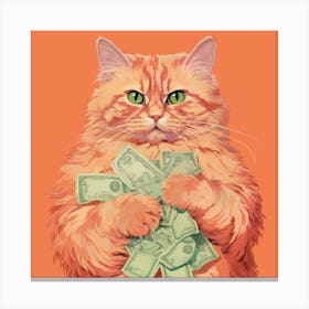 Orange Cat Holding Money Canvas Print