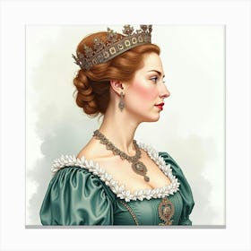 Queen Elizabeth I In A Majestic Watercolor Style, Highlighting Her Charm 1 Canvas Print