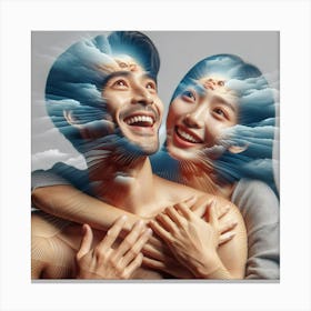 Couple Hugging In Clouds Canvas Print