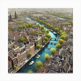 Amsterdam Canal Summer Aerial View Painting 2 Canvas Print