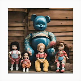 Blue Teddy Bears and Dolls Canvas Print
