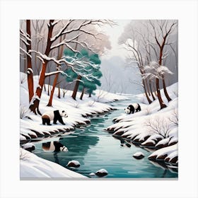 Panda Bears In The Snow Canvas Print