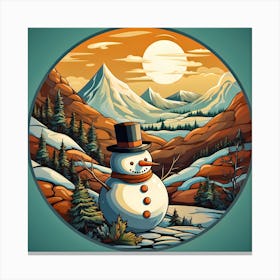 Snowman In The Mountains 3 Canvas Print