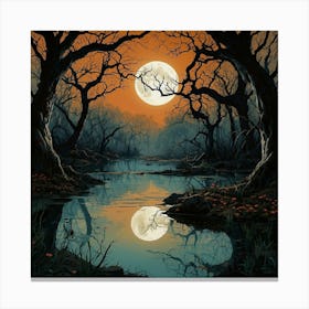 Default Full Moon Rising Over A Pond Photography Romanticism 0 ١ 1 Canvas Print