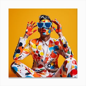 Young Man In Colorful Suit With Sunglasses Canvas Print