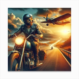 Man Riding A Motorcycle Canvas Print