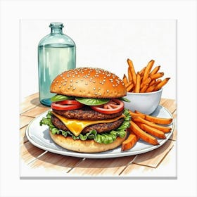 Hamburger And French Fries Canvas Print