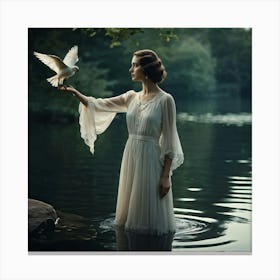 Woman Holding A Dove Canvas Print