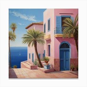 Pink House By The Sea Canvas Print