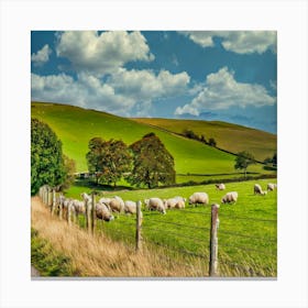 Sheep Grazing In A Field Canvas Print