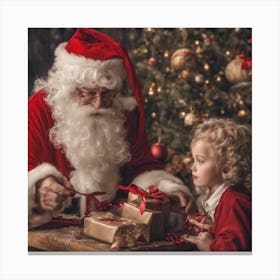 Santa Claus With Little Girl Canvas Print