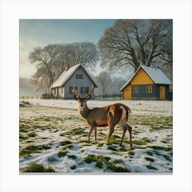 Deer In The Snow 12 Canvas Print