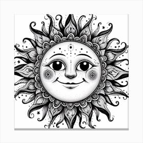 Blackwork Style, The Sun 3 Canvas Print