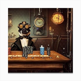 Steampunk Dog Playing Poker Canvas Print