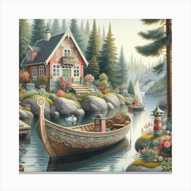 Scandinavian style, boat Canvas Print