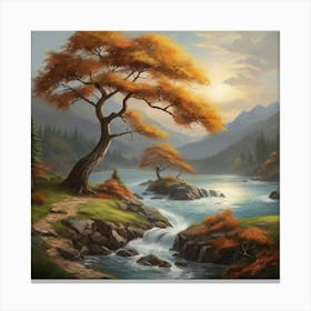 Autumn Tree By The River Canvas Print