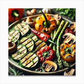 A Close Up Of A Plate Of Charred Vegetables, Inclu Canvas Print