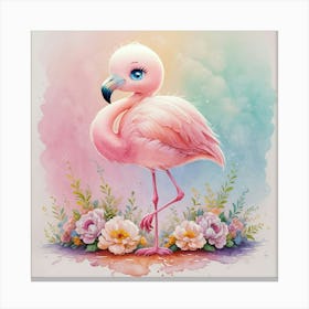 Pink Flamingo ,Water Color Canvas Print