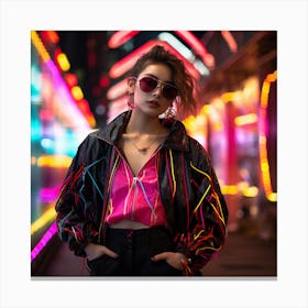 Neon Girl In Neon Jacket Canvas Print