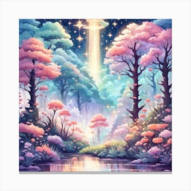 A Fantasy Forest With Twinkling Stars In Pastel Tone Square Composition 4 Canvas Print