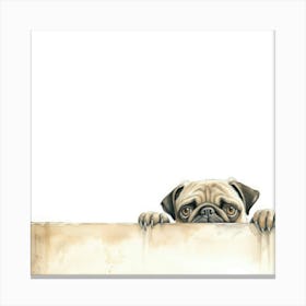 Pug Dog Peeking Over The Wall Canvas Print