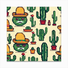 Pixel Cactus Pattern 1 Canvas Print