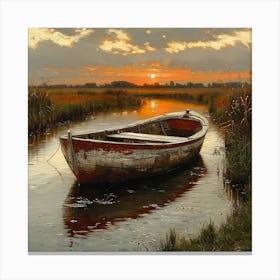 Boat At Sunset Canvas Print