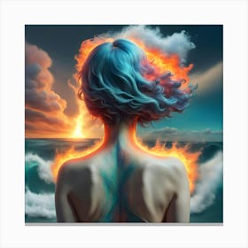 Girl With Blue Hair And Fire Canvas Print