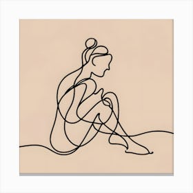 Line Drawing Of A Woman Sitting On The Ground Canvas Print