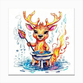 Deer With Fire 4 Canvas Print