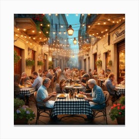 Italian Bistro Night Wall Print Art A Delightful Scene Of An Italian Bistro, Perfect For Adding Warmth And Charm To Any Restaurant Space Canvas Print