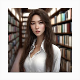Asian Girl In Library Canvas Print