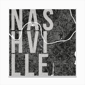 Nashville Mono Street Map Text Overlay Square Canvas Print