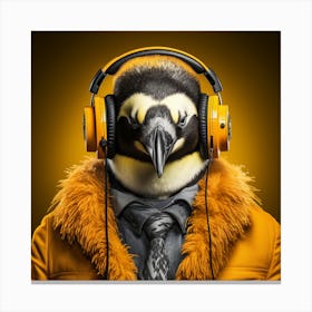 Penguin With Headphones Canvas Print