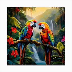 Two Parrots In The Jungle art print 2 Canvas Print