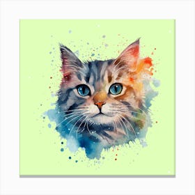 Watercolor Cat Painting Animal Wall Art Canvas Print