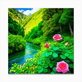 Roses By The River 1 Canvas Print