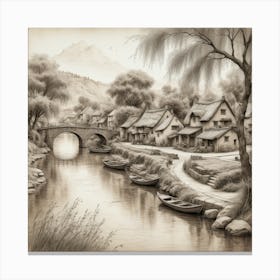 Village By The River art Canvas Print