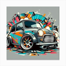 Cartoonish, stylized illustration of a Mini, vehicle Canvas Print