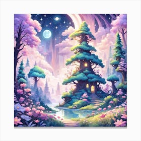 A Fantasy Forest With Twinkling Stars In Pastel Tone Square Composition 441 Canvas Print