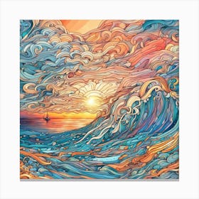 Ocean Wave At Sunset Canvas Print