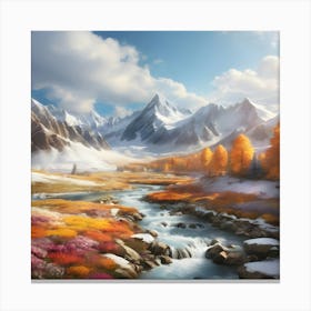 Mountain Stream In Autumn Canvas Print