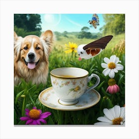 Butterfly And Dog In The Meadow Canvas Print