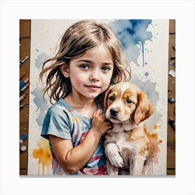 Water Colored Painting Of A Girl Child With Her Puppy 2d Art Water Color Spray 32k Resolution 43913497 Canvas Print