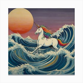 Unicorn On The Waves Canvas Print