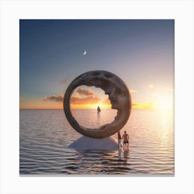 Moon Sculpture In The Water Canvas Print